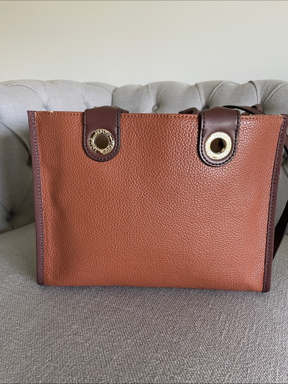 TOUS Brown and Cream Logo Leather Tote Bag - Picture 3 of 11